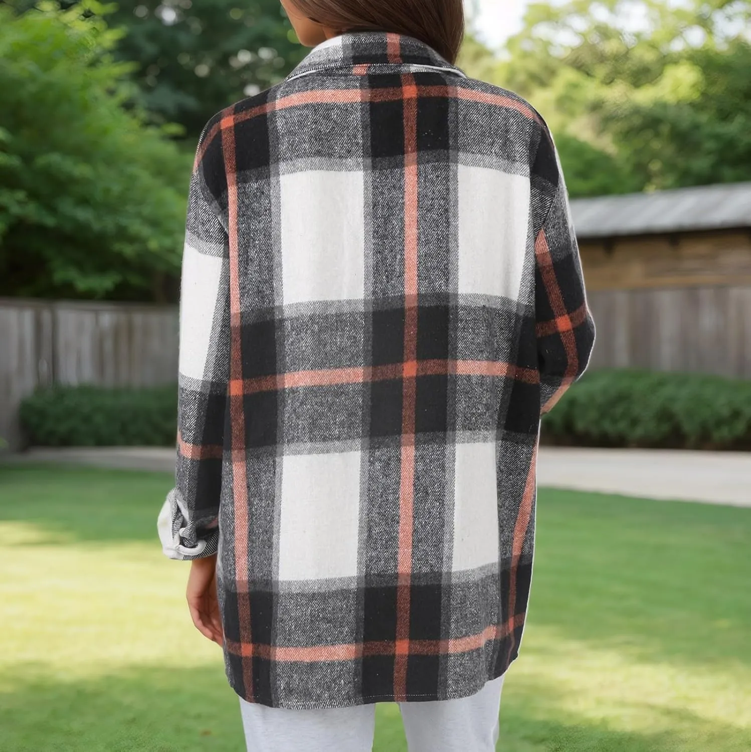 Long Sleeve Flannel Jacket for Women Flannel Shacket Jacket Casual Plaid Button Down Shirt Fall Clothes Outfits