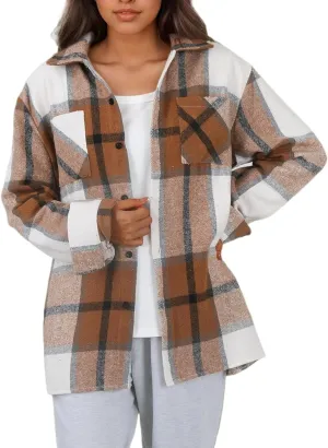 Long Sleeve Flannel Jacket for Women Flannel Shacket Jacket Casual Plaid Button Down Shirt Fall Clothes Outfits