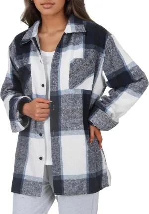 Long Sleeve Flannel Jacket for Women Flannel Shacket Jacket Casual Plaid Button Down Shirt Fall Clothes Outfits