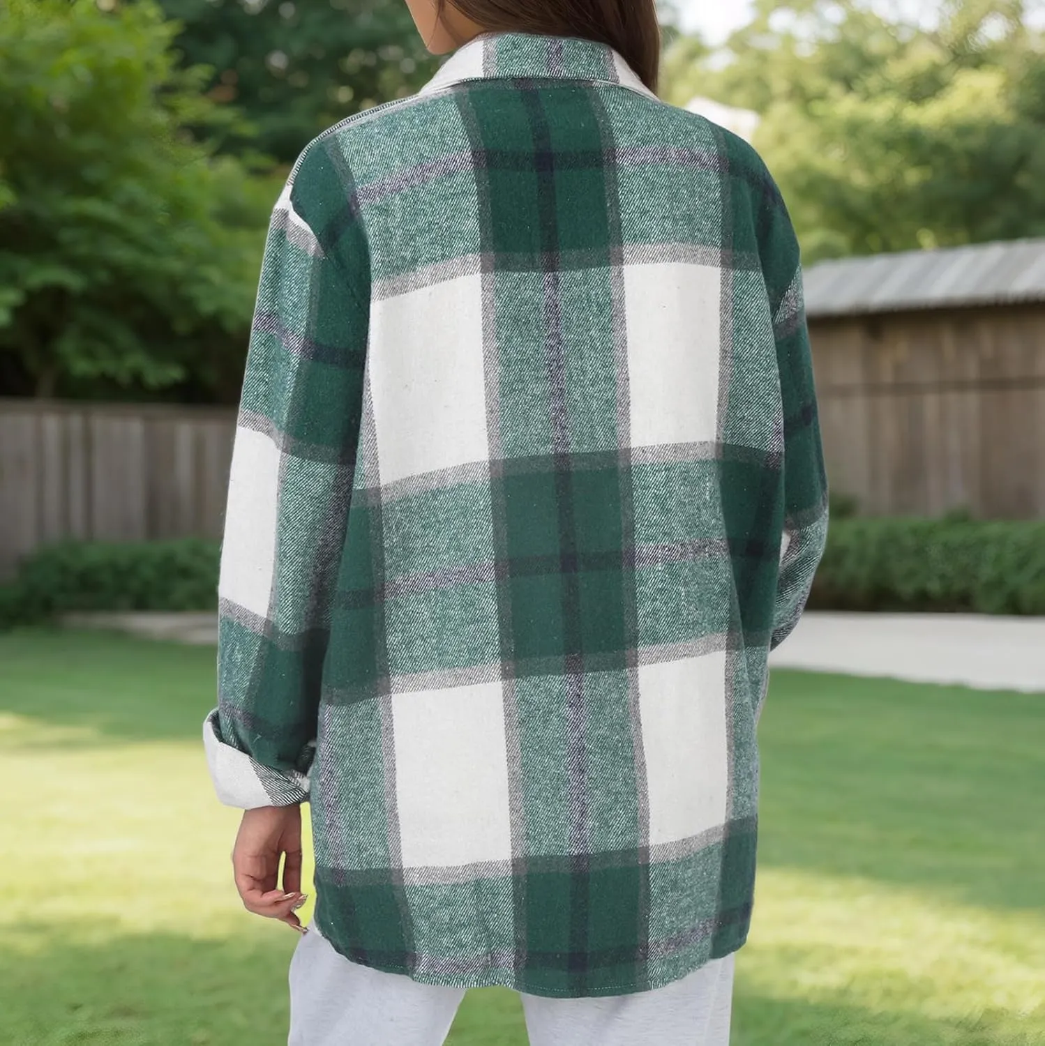 Long Sleeve Flannel Jacket for Women Flannel Shacket Jacket Casual Plaid Button Down Shirt Fall Clothes Outfits