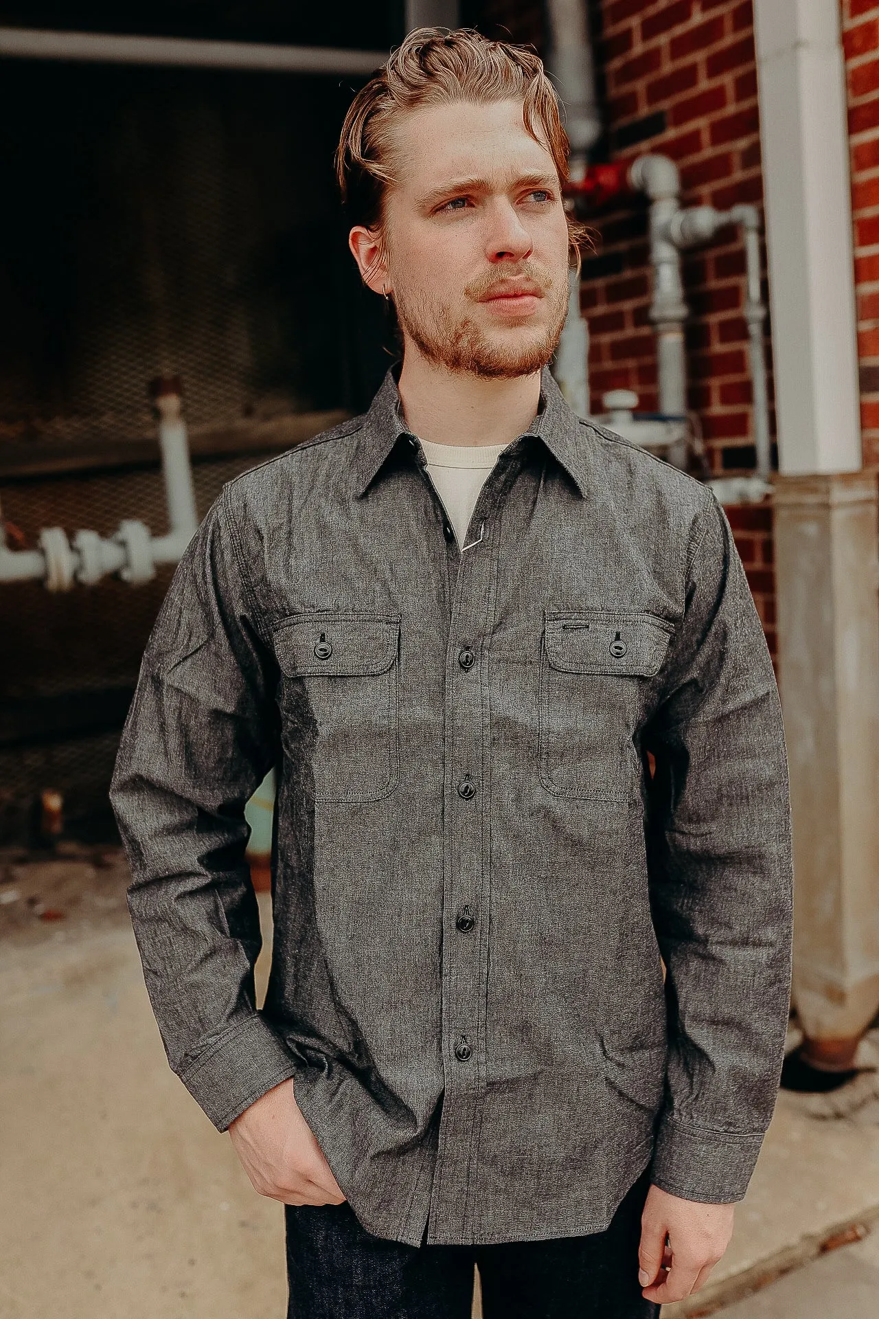 Long Sleeve Work Shirt- Black Chambray (SC29159)