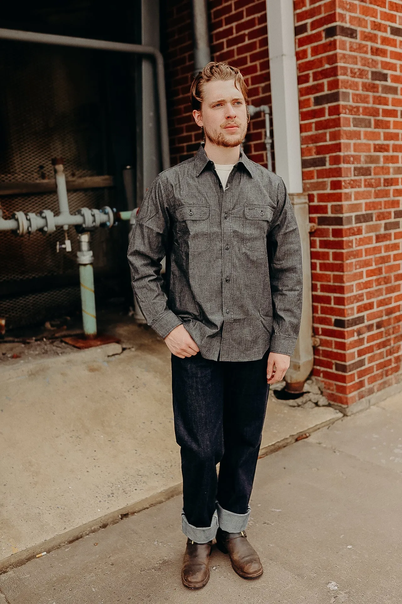 Long Sleeve Work Shirt- Black Chambray (SC29159)