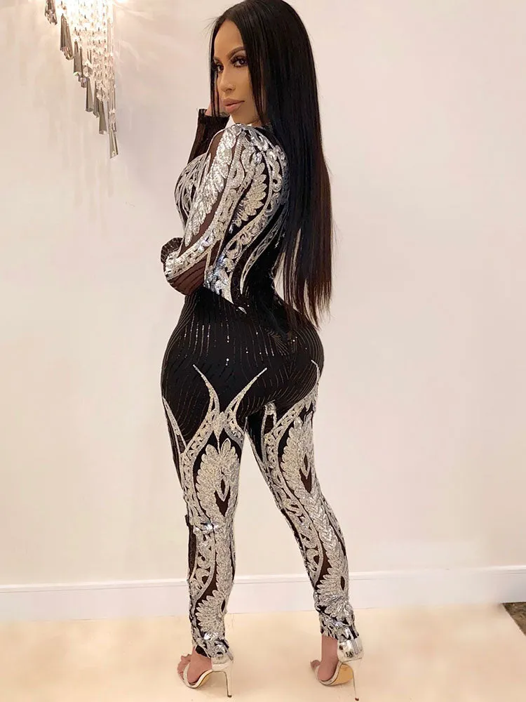 Long Sleeves Mesh Jumpsuits