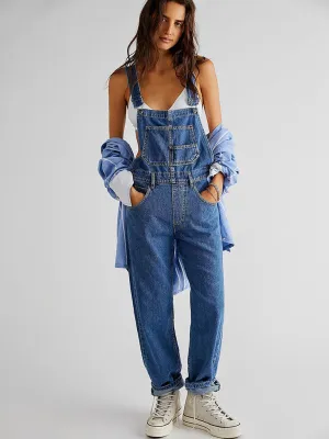 Loose Fit Denim Overalls for Women with Pockets and Adjustable Shoulder Straps
