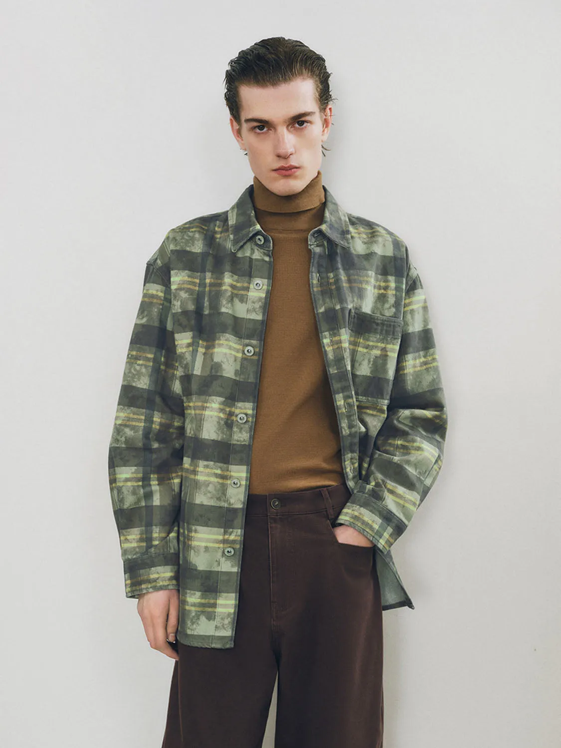 Loose Plaid Denim Shirts