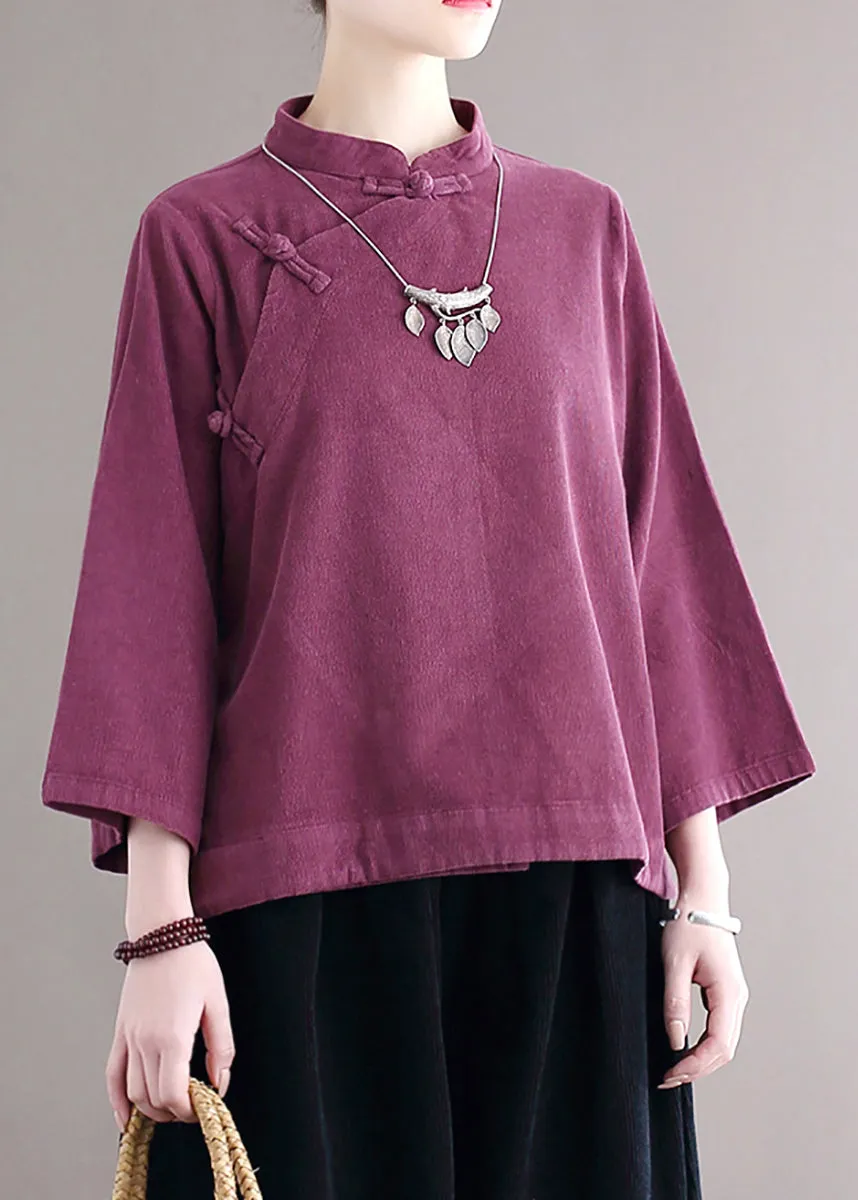 Loose Purple Stand Collar Button Corduroy Shirts Fall ML2340
