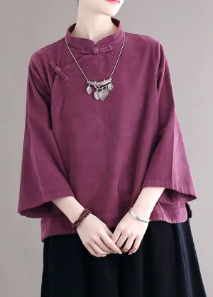 Loose Purple Stand Collar Button Corduroy Shirts Fall ML2340