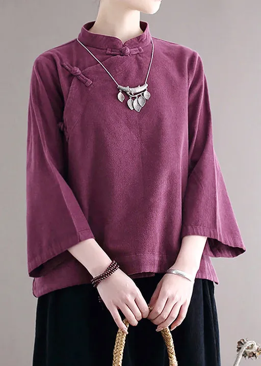 Loose Purple Stand Collar Button Corduroy Shirts Fall ML2340