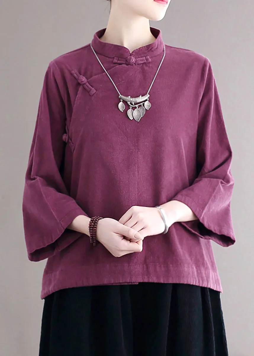 Loose Purple Stand Collar Button Corduroy Shirts Fall ML2340