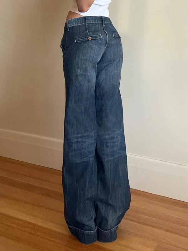 Low-rise Casual Gradient Straight Wide-leg Jeans