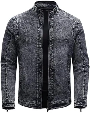 Maiyifu-GJ Men's Denim Jackets Outerwear Fall Winter Stand Collar Distressed Jean Jacket Warm Fleece Lined Trucker Coats