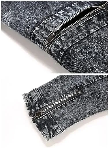 Maiyifu-GJ Men's Denim Jackets Outerwear Fall Winter Stand Collar Distressed Jean Jacket Warm Fleece Lined Trucker Coats