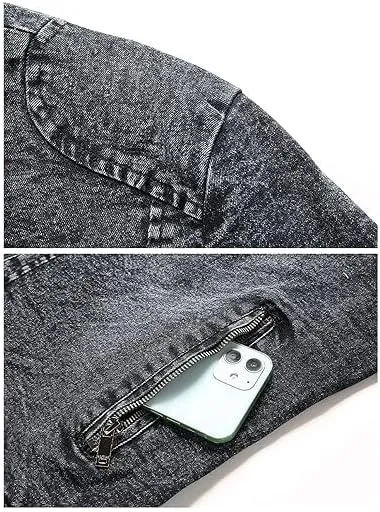 Maiyifu-GJ Men's Denim Jackets Outerwear Fall Winter Stand Collar Distressed Jean Jacket Warm Fleece Lined Trucker Coats