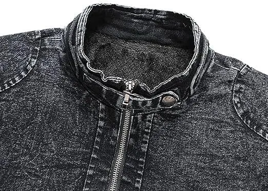 Maiyifu-GJ Men's Denim Jackets Outerwear Fall Winter Stand Collar Distressed Jean Jacket Warm Fleece Lined Trucker Coats