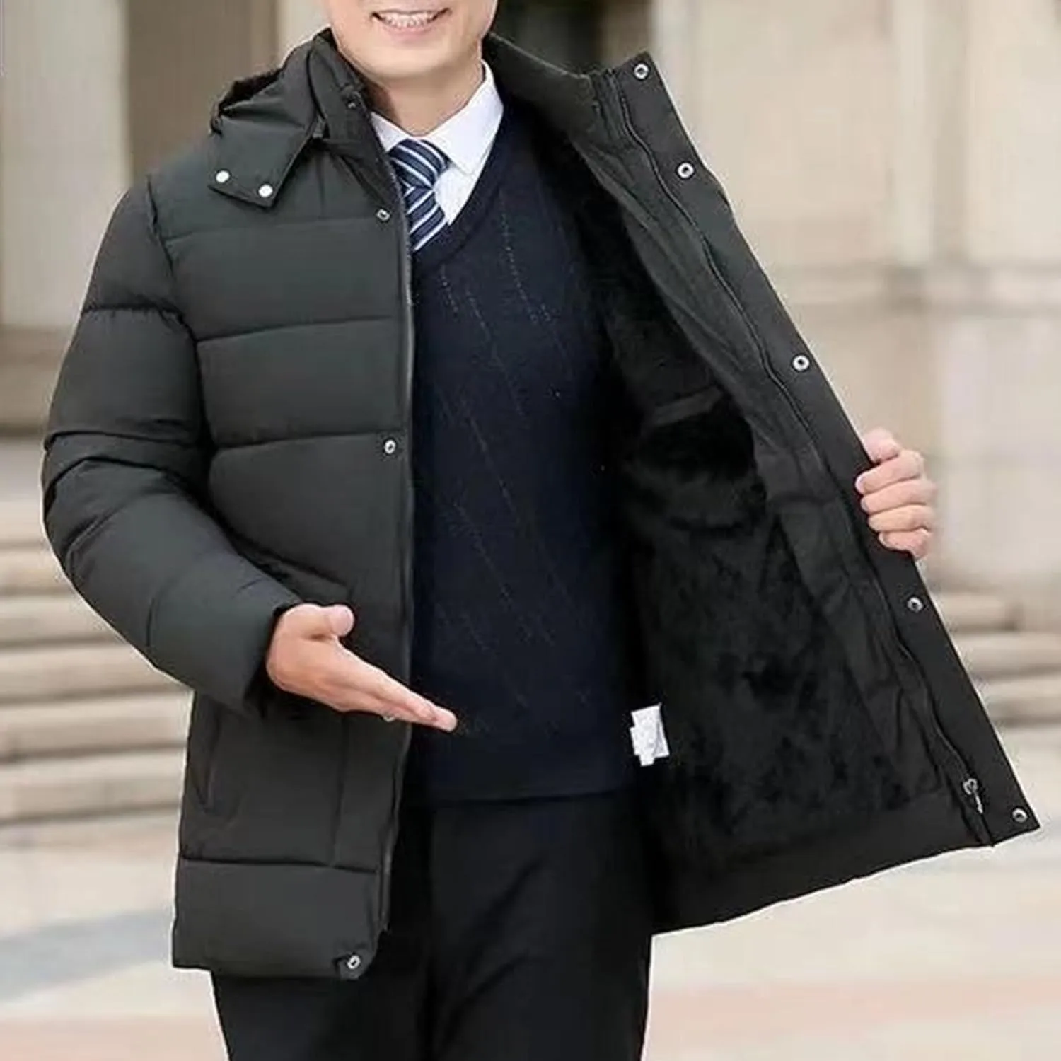Maiyifu-GJ Men's Winter Down Coats Fleece Lined Parka Jacket Windproof Warm Hooded Puffer Jackets Outerwear Windbreaker
