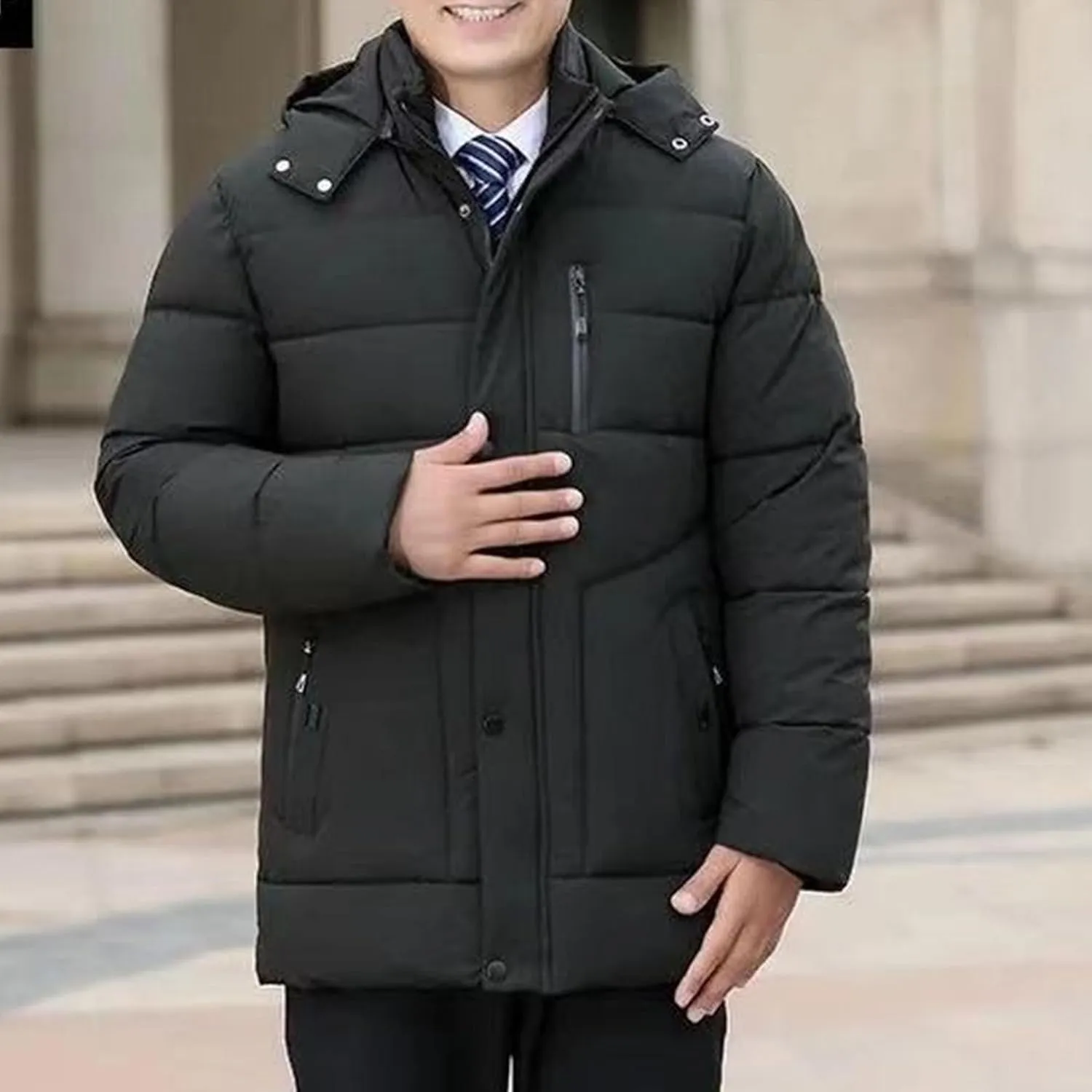 Maiyifu-GJ Men's Winter Down Coats Fleece Lined Parka Jacket Windproof Warm Hooded Puffer Jackets Outerwear Windbreaker