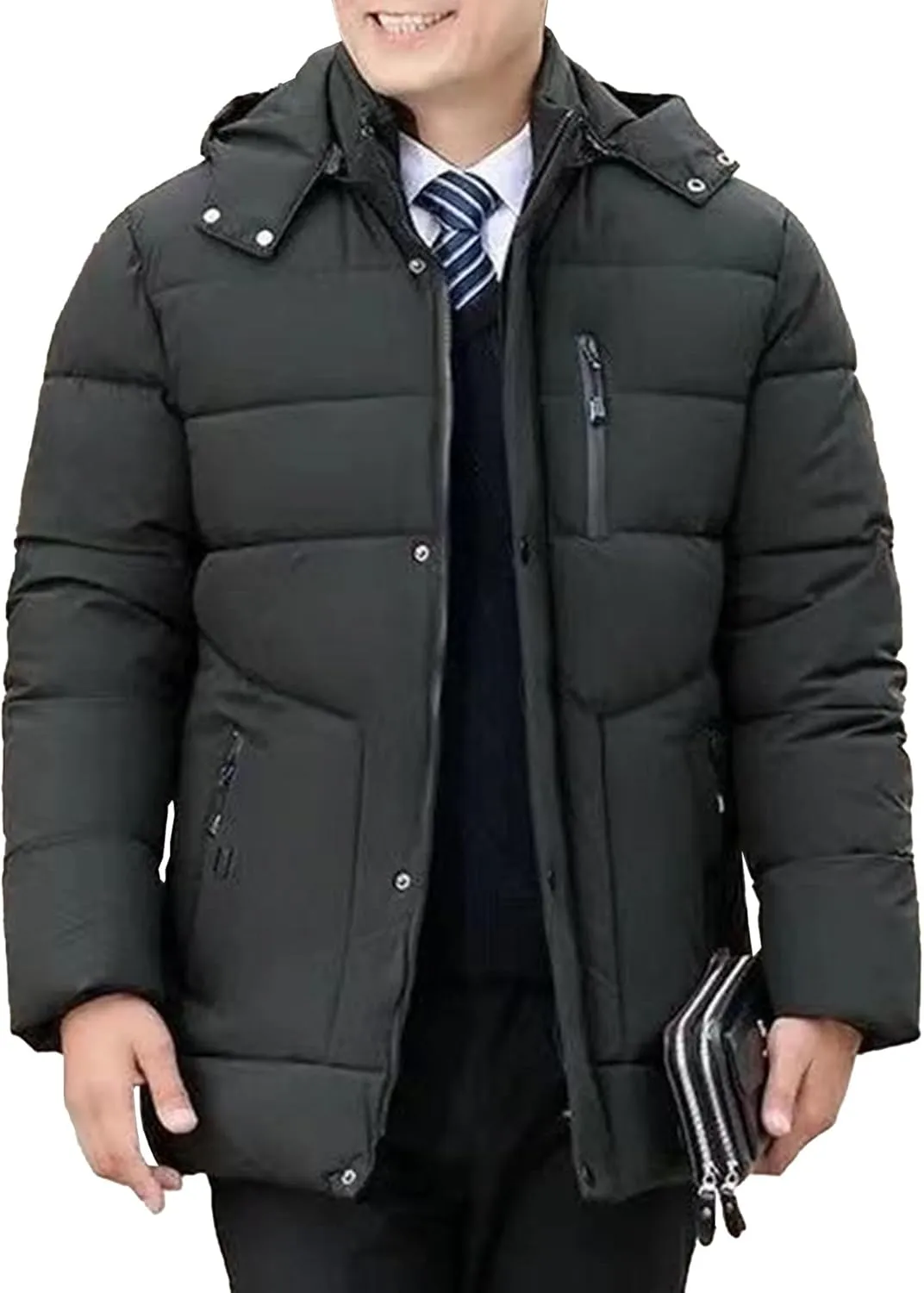 Maiyifu-GJ Men's Winter Down Coats Fleece Lined Parka Jacket Windproof Warm Hooded Puffer Jackets Outerwear Windbreaker