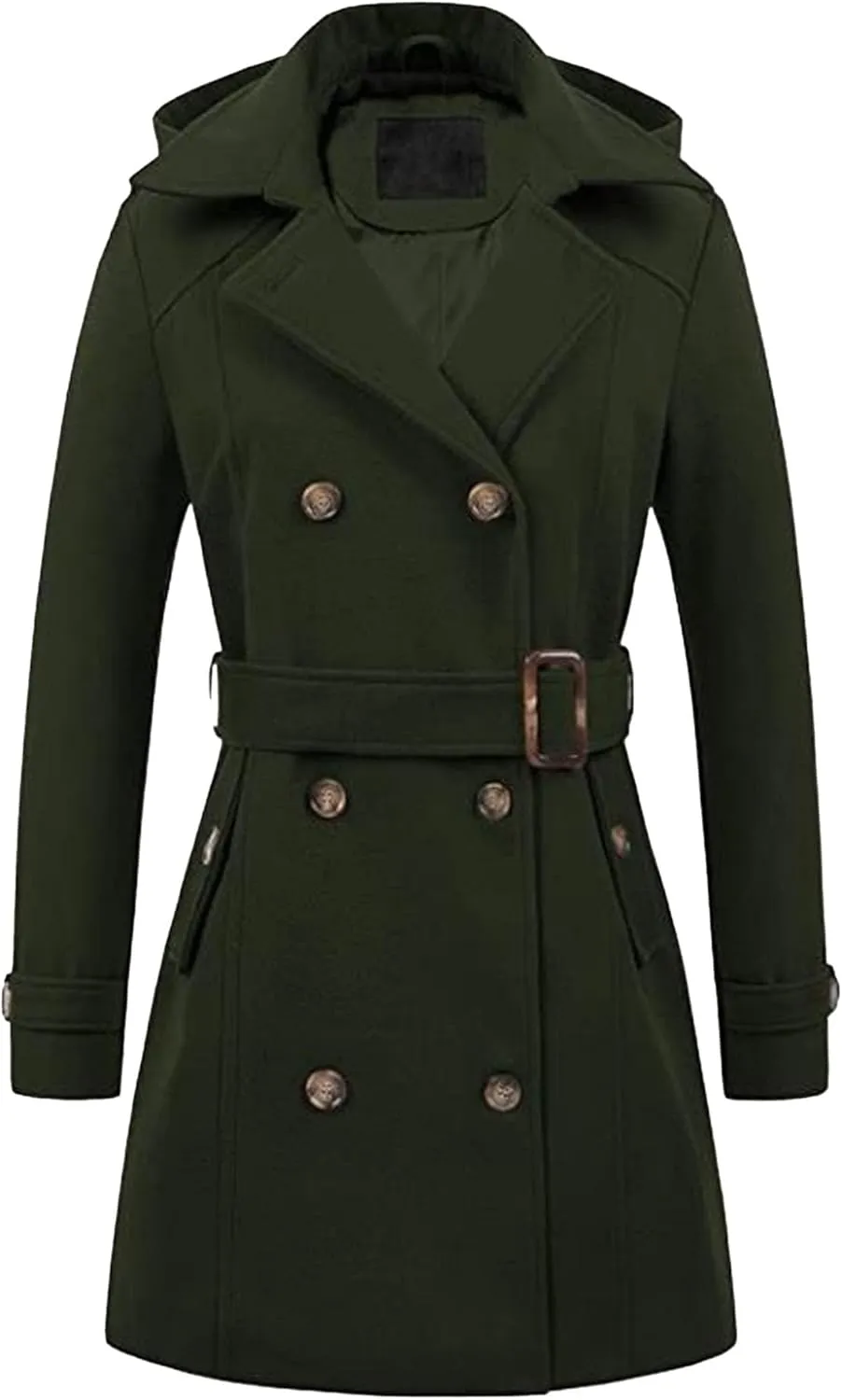 Maiyifu-GJ Women's Double Breasted Hooded Wool Coat Mid-Long Notched Lapel Trench Overcoat Fall Winter Jackets Outerwear