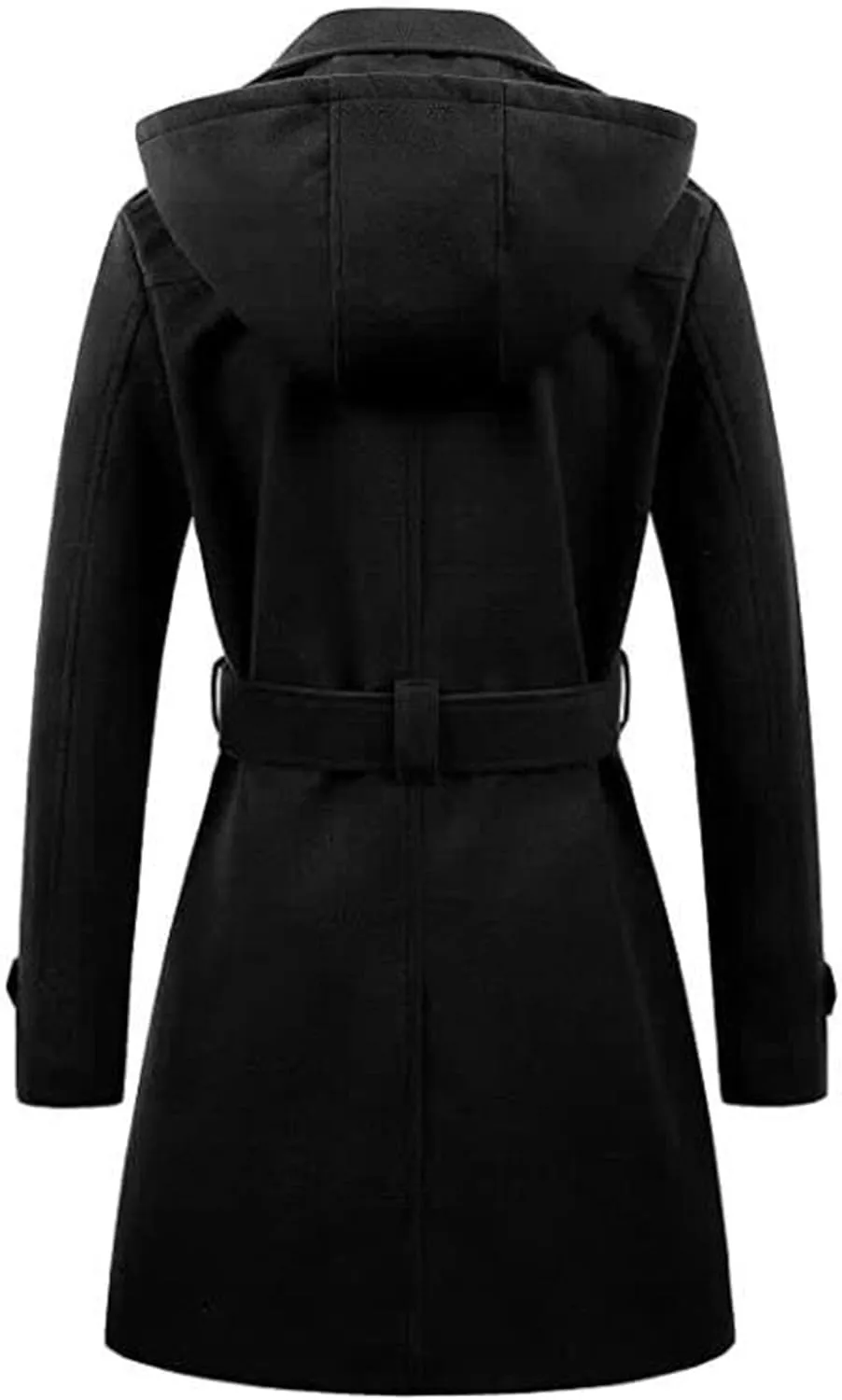 Maiyifu-GJ Women's Double Breasted Hooded Wool Coat Mid-Long Notched Lapel Trench Overcoat Fall Winter Jackets Outerwear