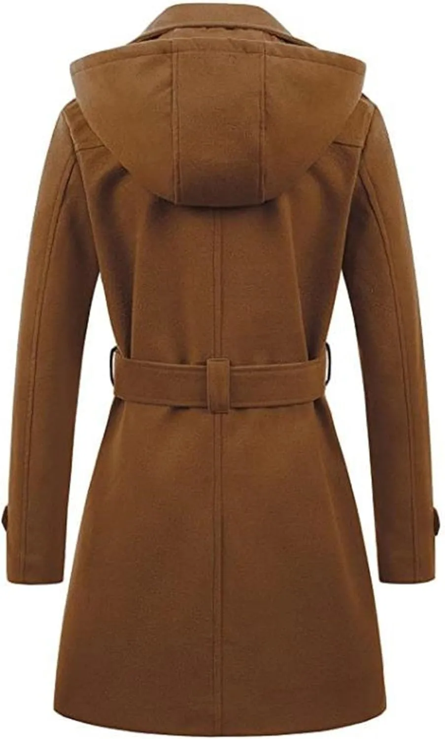 Maiyifu-GJ Women's Double Breasted Hooded Wool Coat Mid-Long Notched Lapel Trench Overcoat Fall Winter Jackets Outerwear
