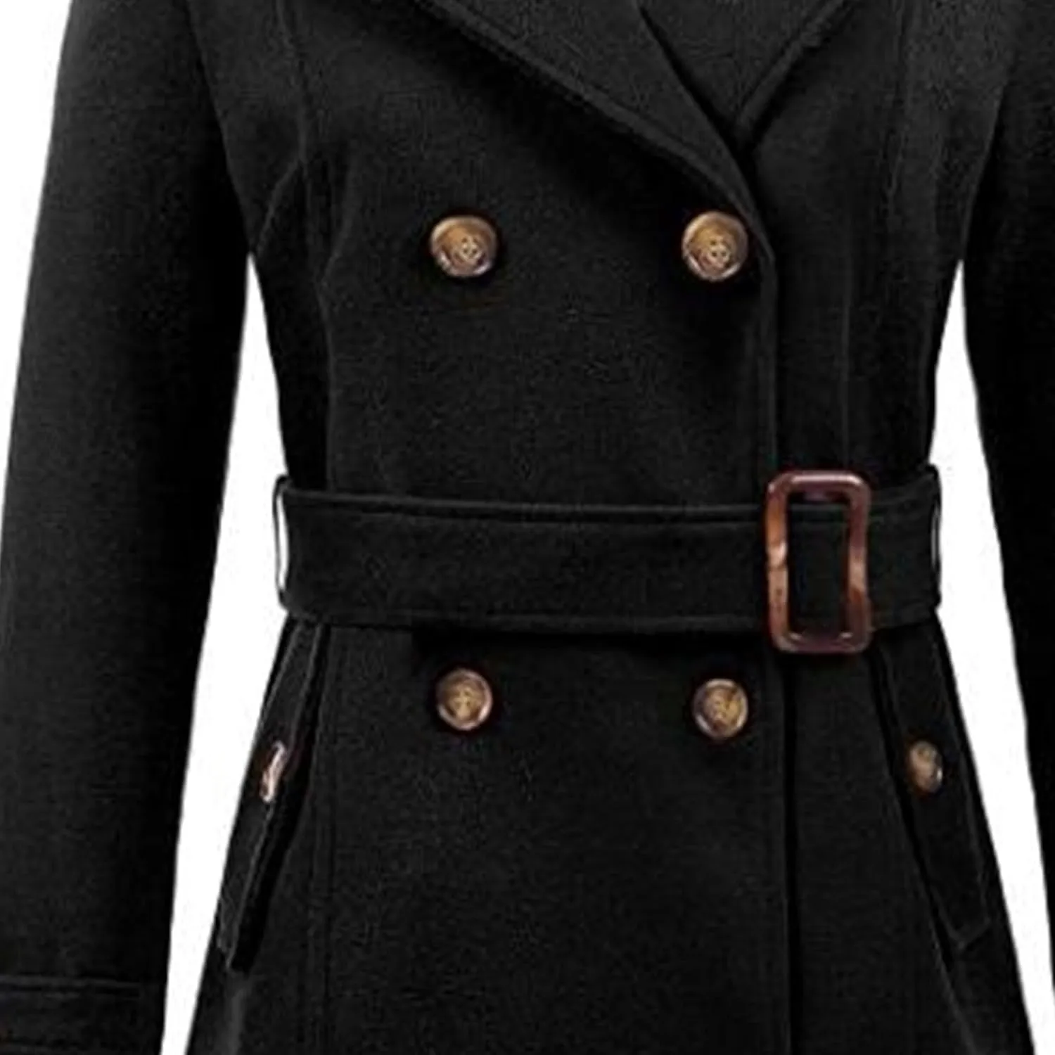 Maiyifu-GJ Women's Double Breasted Hooded Wool Coat Mid-Long Notched Lapel Trench Overcoat Fall Winter Jackets Outerwear