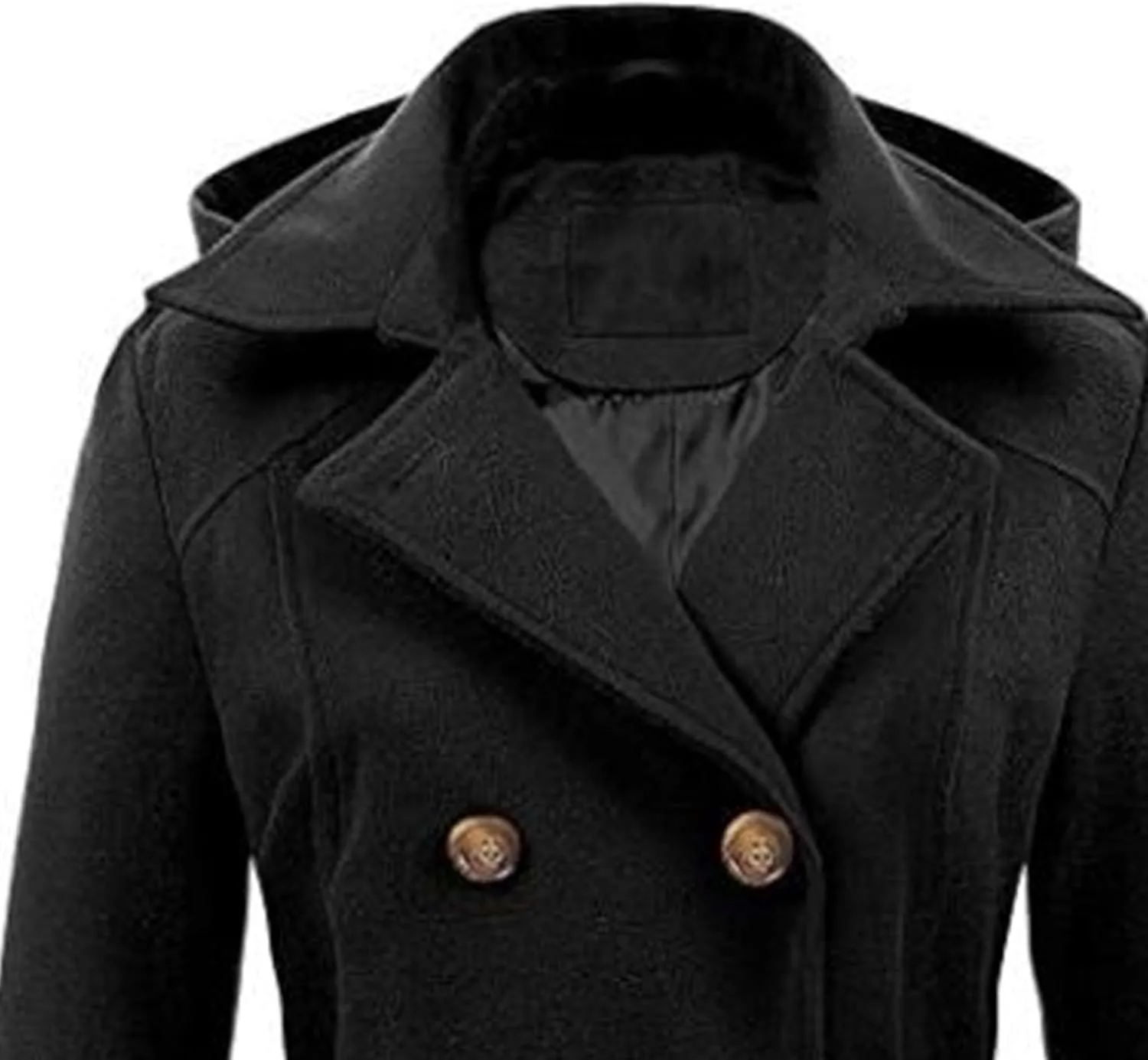 Maiyifu-GJ Women's Double Breasted Hooded Wool Coat Mid-Long Notched Lapel Trench Overcoat Fall Winter Jackets Outerwear