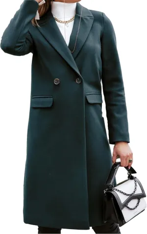 Maiyifu-GJ Womens Elegant Notched Lapel Double Breasted Wool Blend Coat Jacket Long Trench Coat Winter Overcoat Outerwear