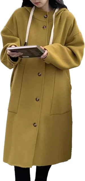 Maiyifu-GJ Womens Wool Blend Hooded Overcoat Winter Single Breasted Long Trench Coat Outdoor Windbreaker Jackets Outerwear