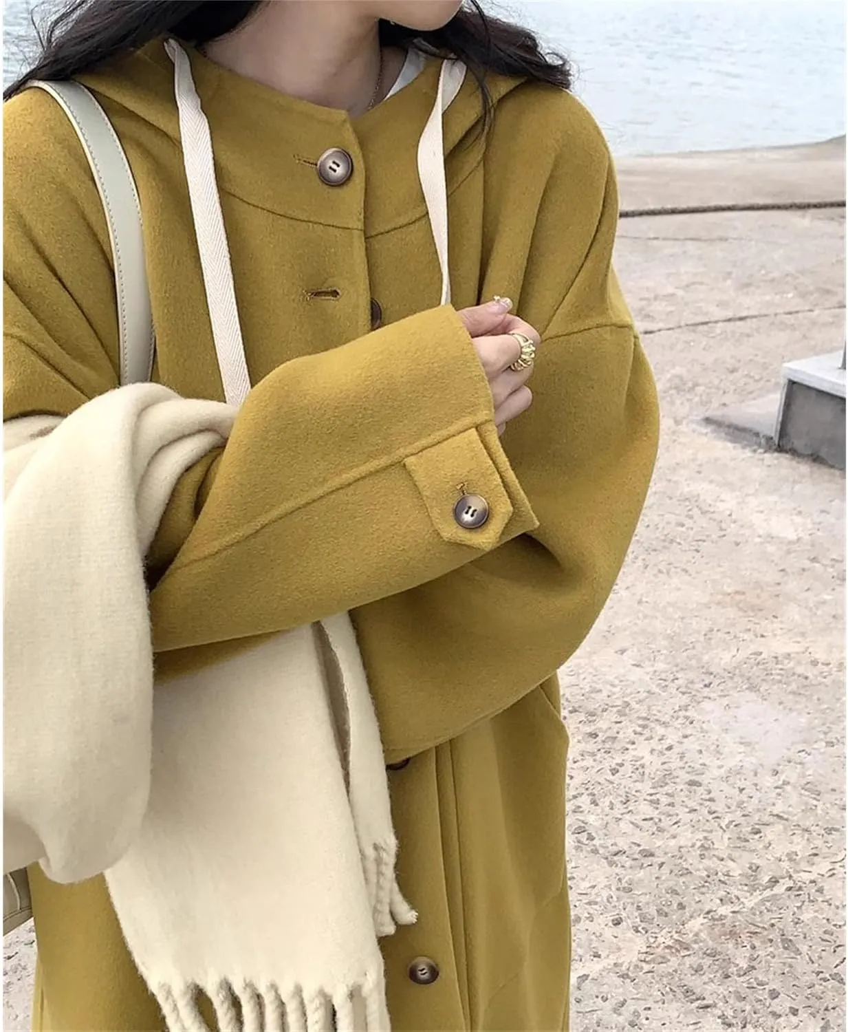 Maiyifu-GJ Womens Wool Blend Hooded Overcoat Winter Single Breasted Long Trench Coat Outdoor Windbreaker Jackets Outerwear