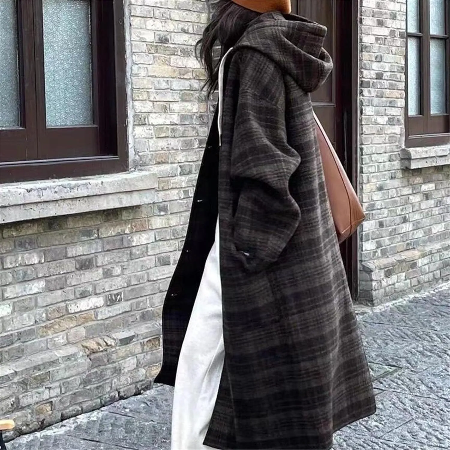 Maiyifu-GJ Womens Wool Blend Hooded Overcoat Winter Single Breasted Long Trench Coat Outdoor Windbreaker Jackets Outerwear