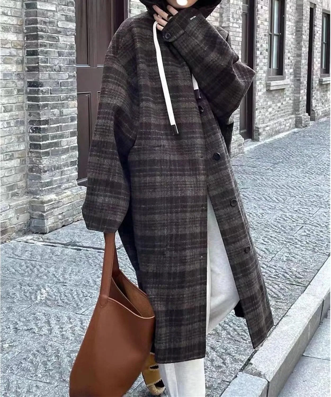 Maiyifu-GJ Womens Wool Blend Hooded Overcoat Winter Single Breasted Long Trench Coat Outdoor Windbreaker Jackets Outerwear