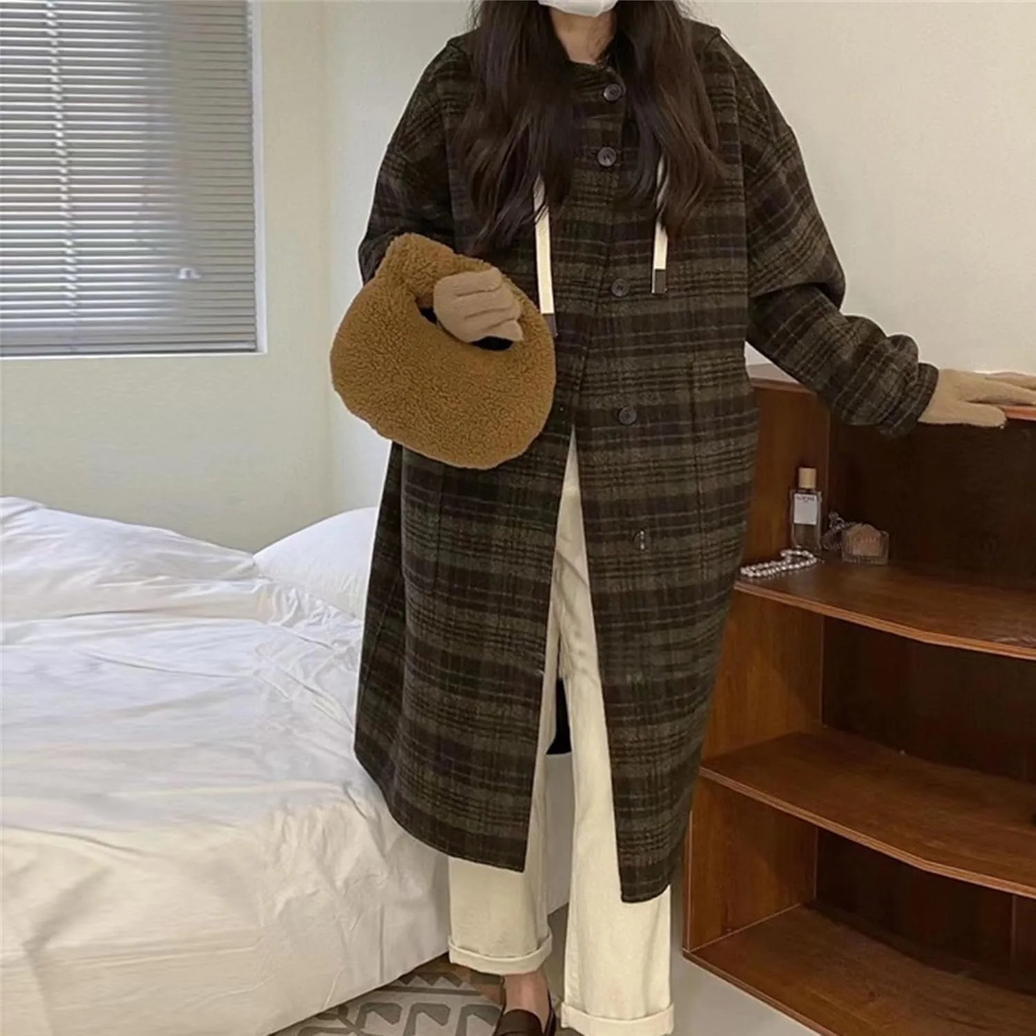 Maiyifu-GJ Womens Wool Blend Hooded Overcoat Winter Single Breasted Long Trench Coat Outdoor Windbreaker Jackets Outerwear