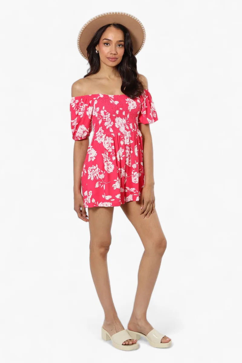 Majora Floral Smocked Waist Romper - Pink