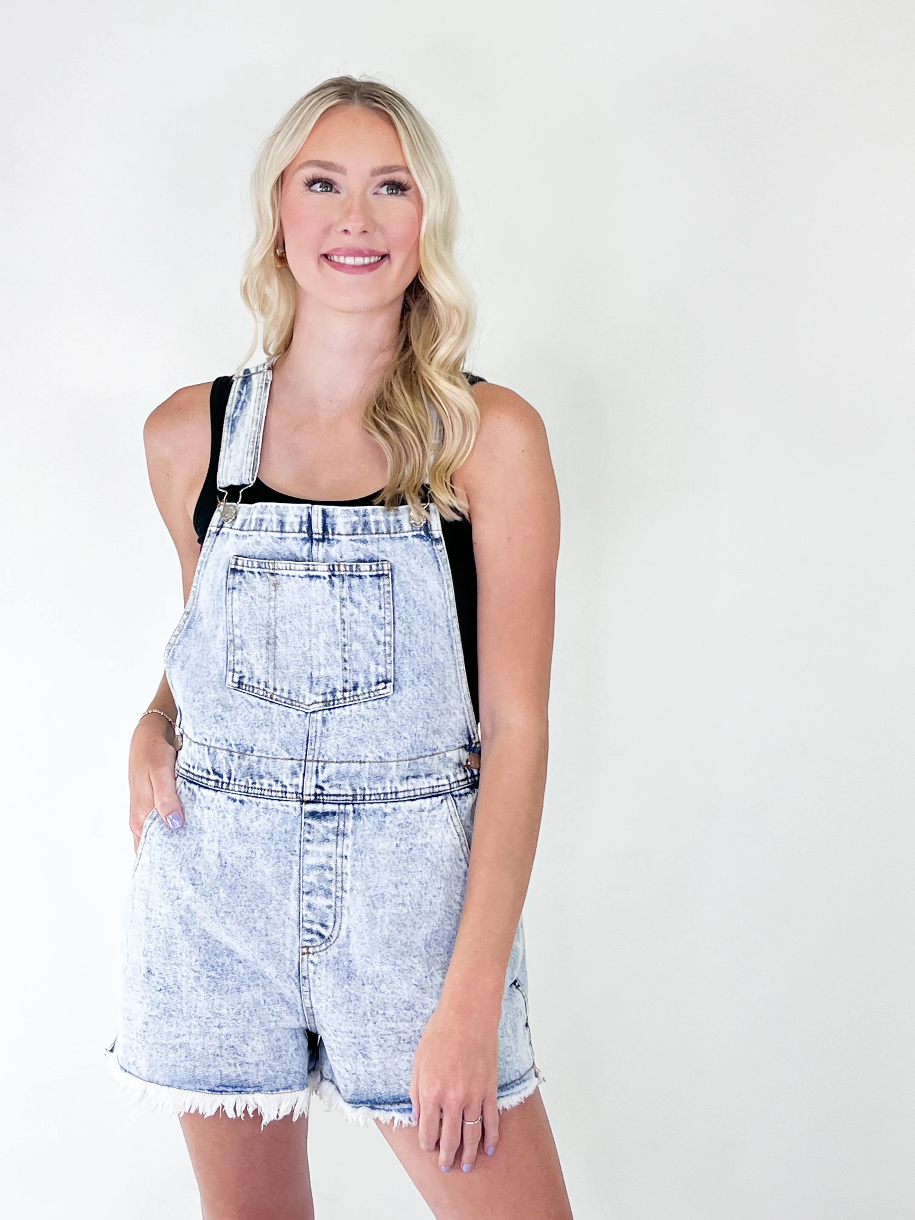 Malorie - Raw Hem Denim Overalls