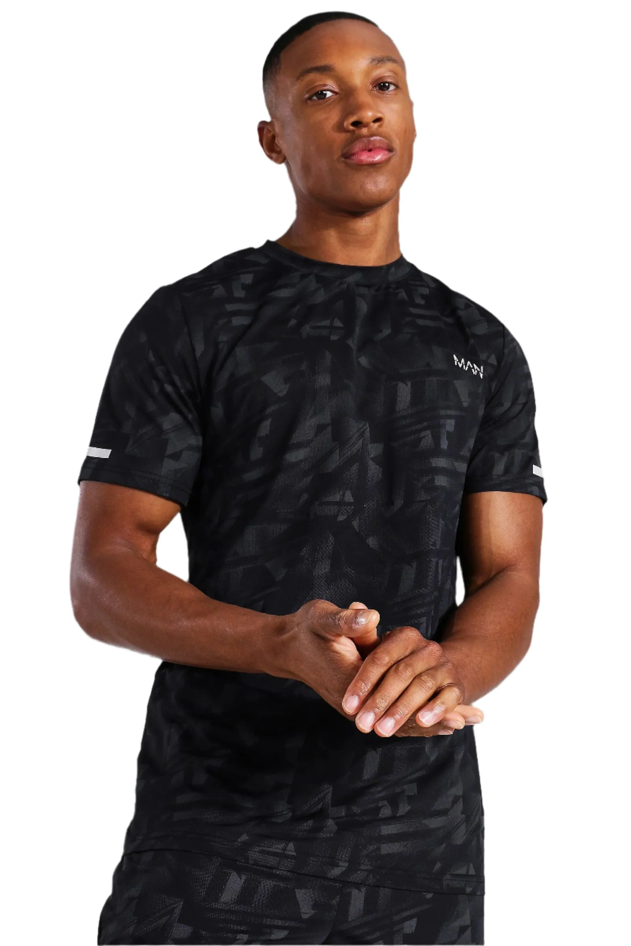 MAN ACTIVE ABSTRACT PRINT REGULAR FIT - BLACK