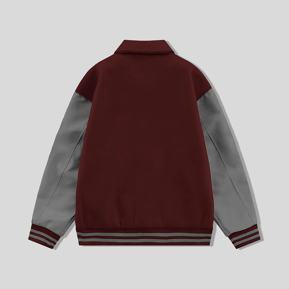 Maroon Byron Collar Varsity Jacket Gray Sleeves - Jack N Hoods