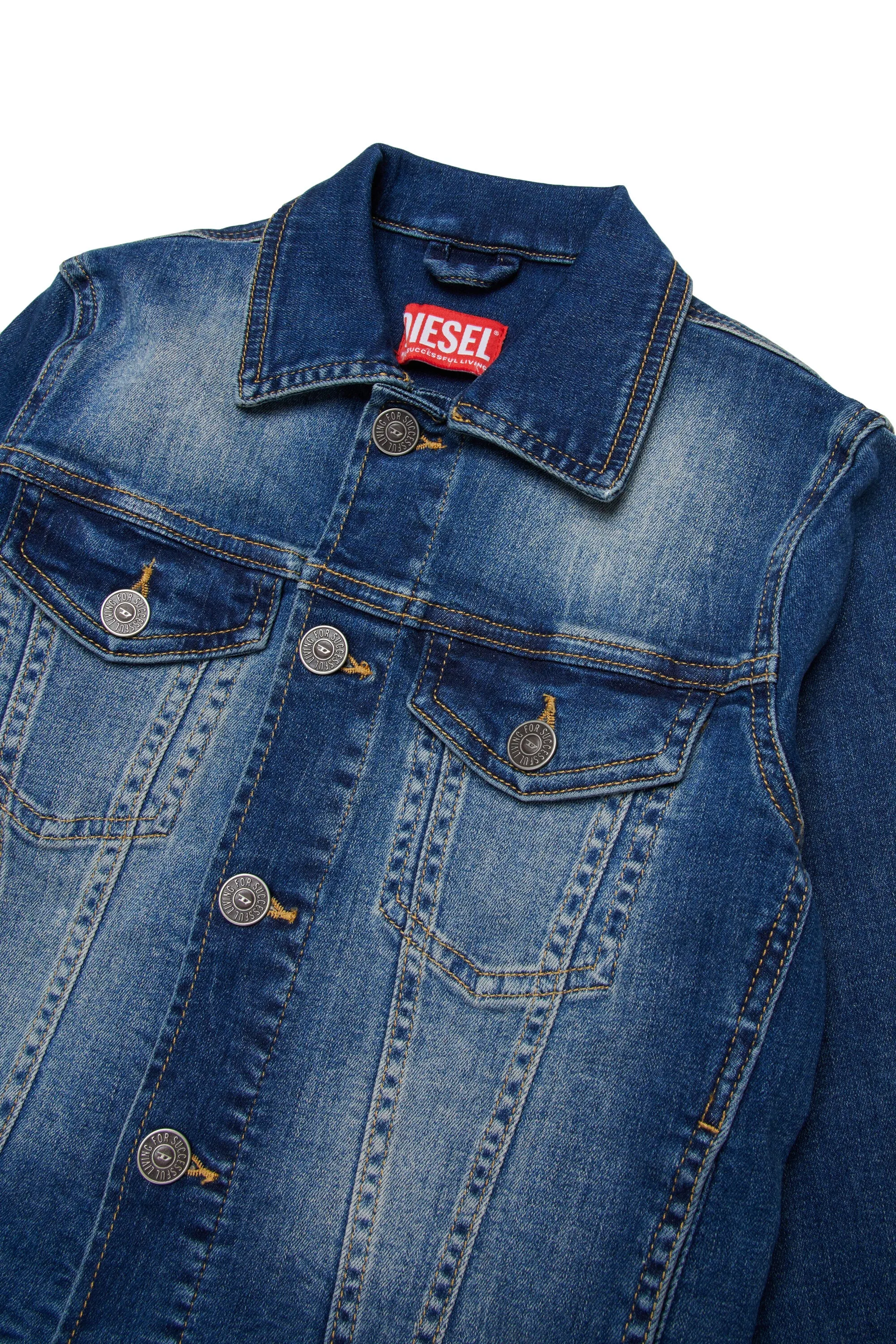 Medium blue shaded denim trucker jacket