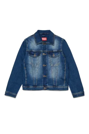 Medium blue shaded denim trucker jacket