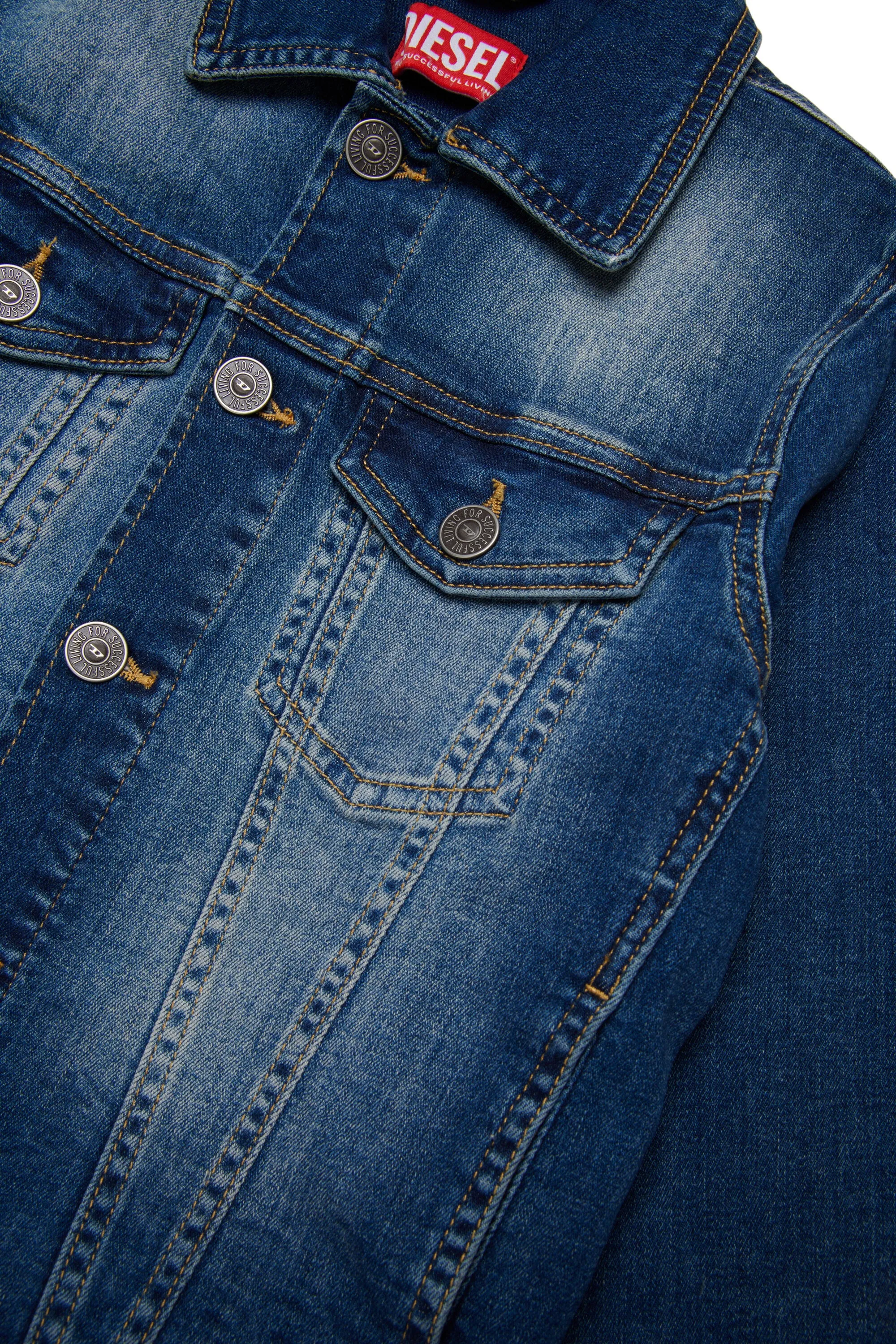 Medium blue shaded denim trucker jacket