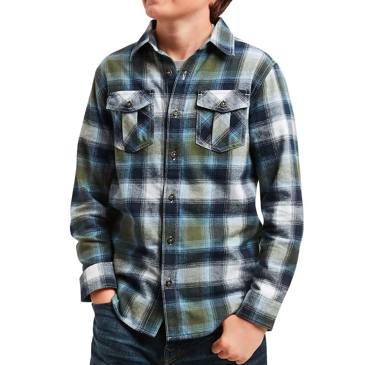 Member's Mark Boy's 2 Pack Long Sleeve Button Down Flannel Shirts