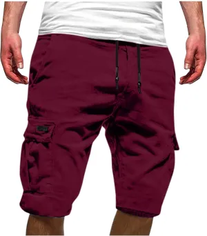 Men Cargo Shorts Elastic Waist Drawstring Athletic Shorts Casual Lightweight Summer Shorts Loose Fit Hiking Shorts