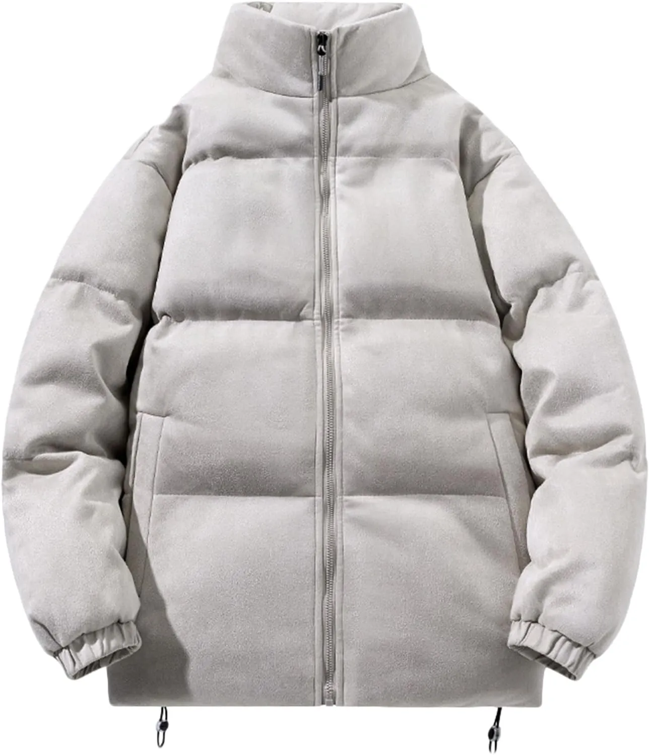 Men Puffer Down Jacket Oversized Trendy Stand Collar Puffy Jacket Full Zipper Warm Winter Coat Outerwear with Pockets