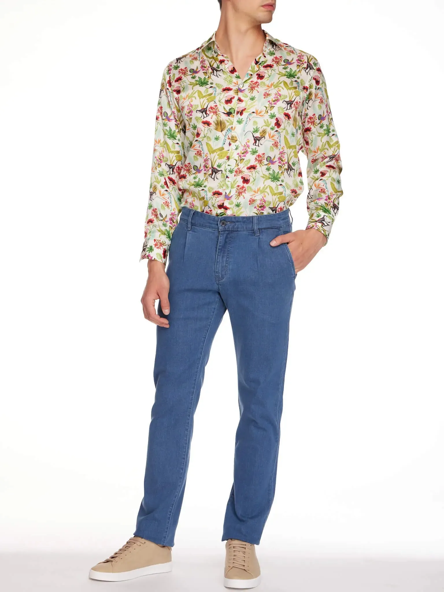 Men's 1 Pleat Stretch Denim Jean In Mid Blue
