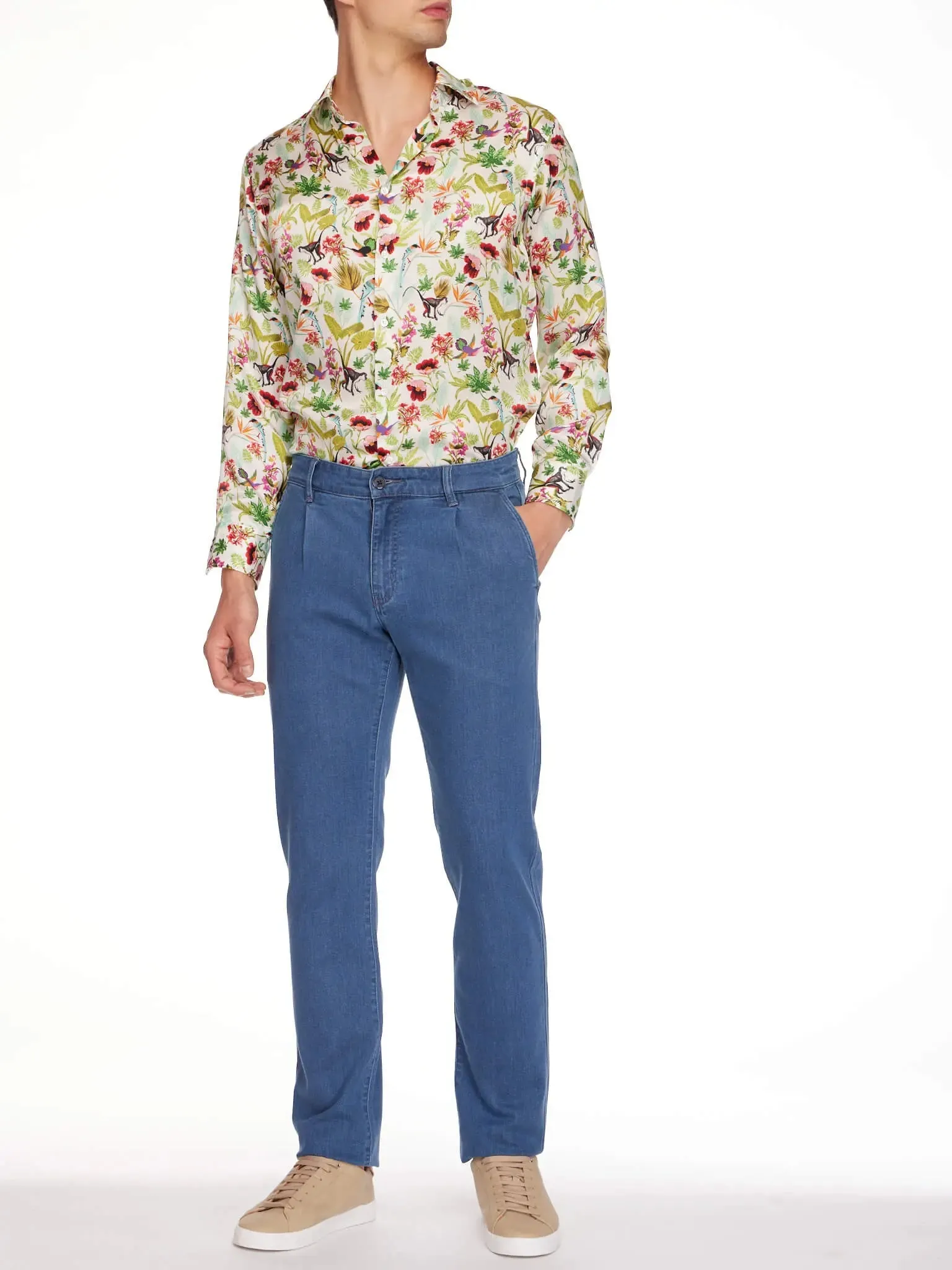 Men's 1 Pleat Stretch Denim Jean In Mid Blue