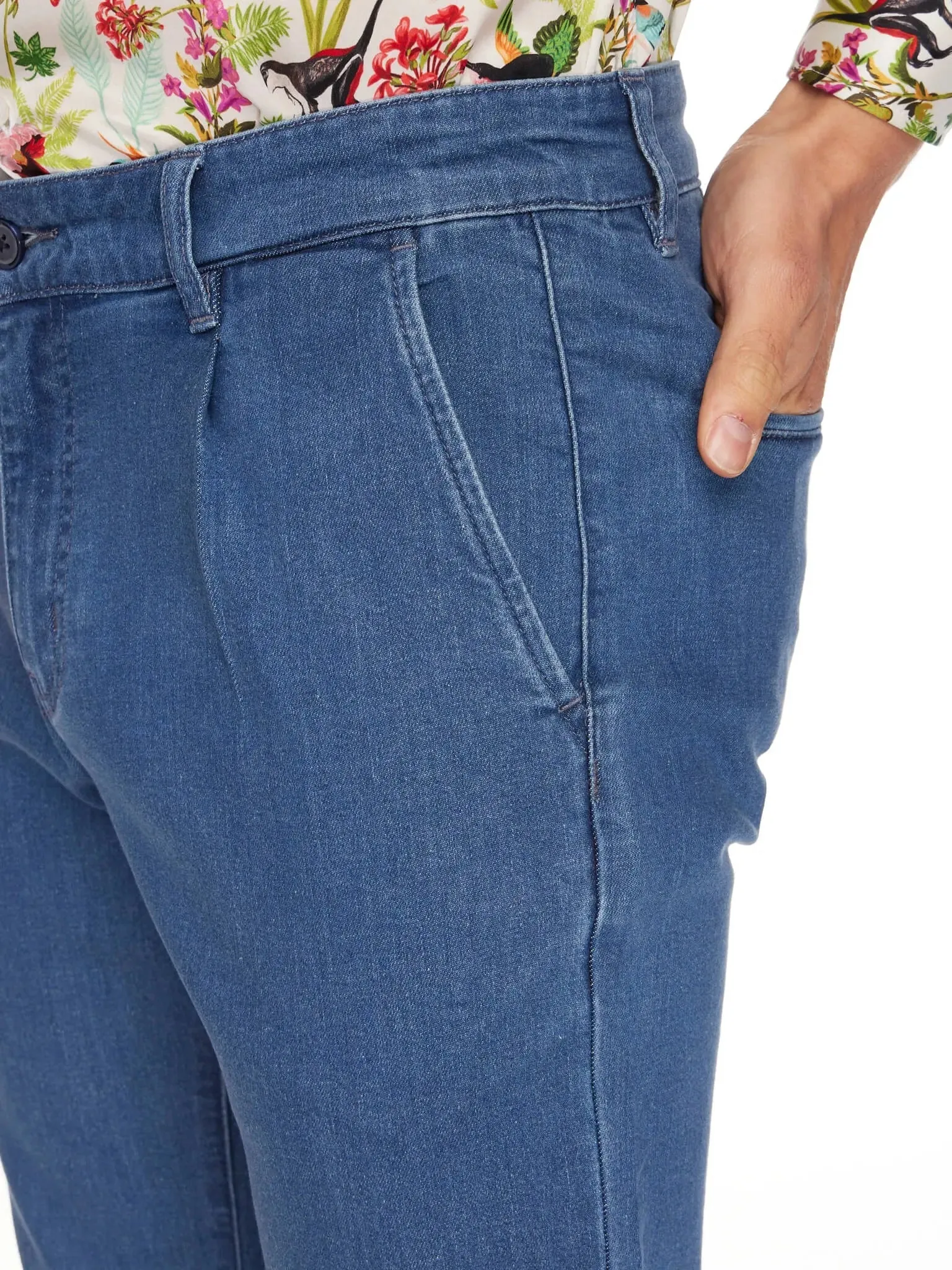 Men's 1 Pleat Stretch Denim Jean In Mid Blue