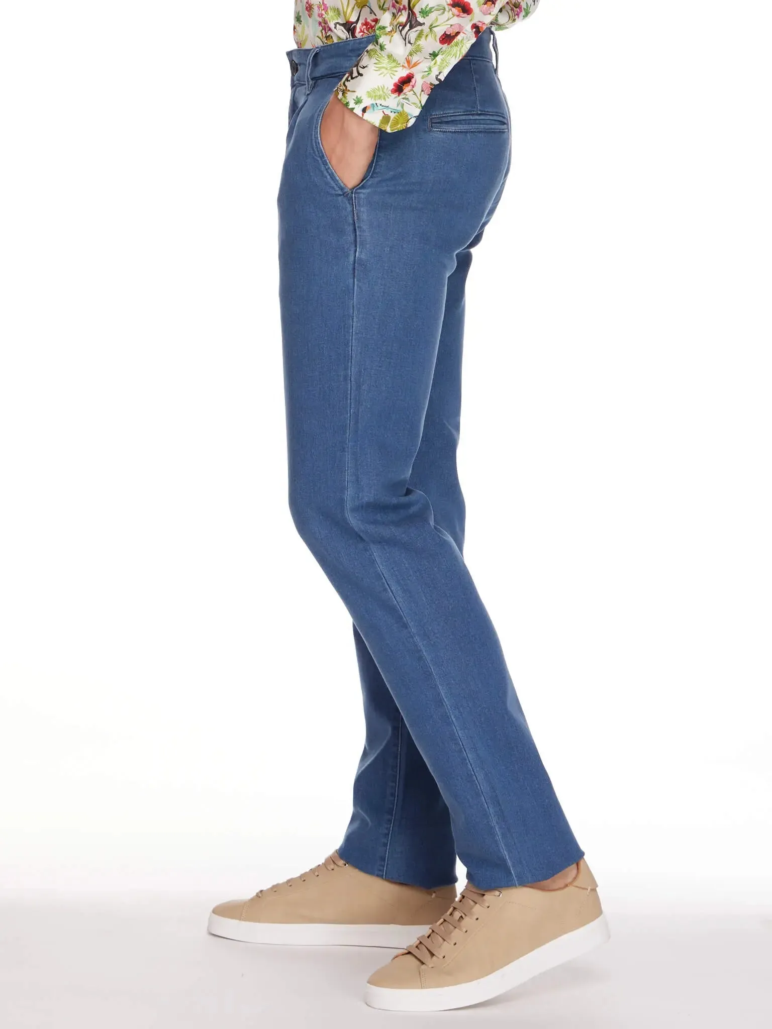 Men's 1 Pleat Stretch Denim Jean In Mid Blue