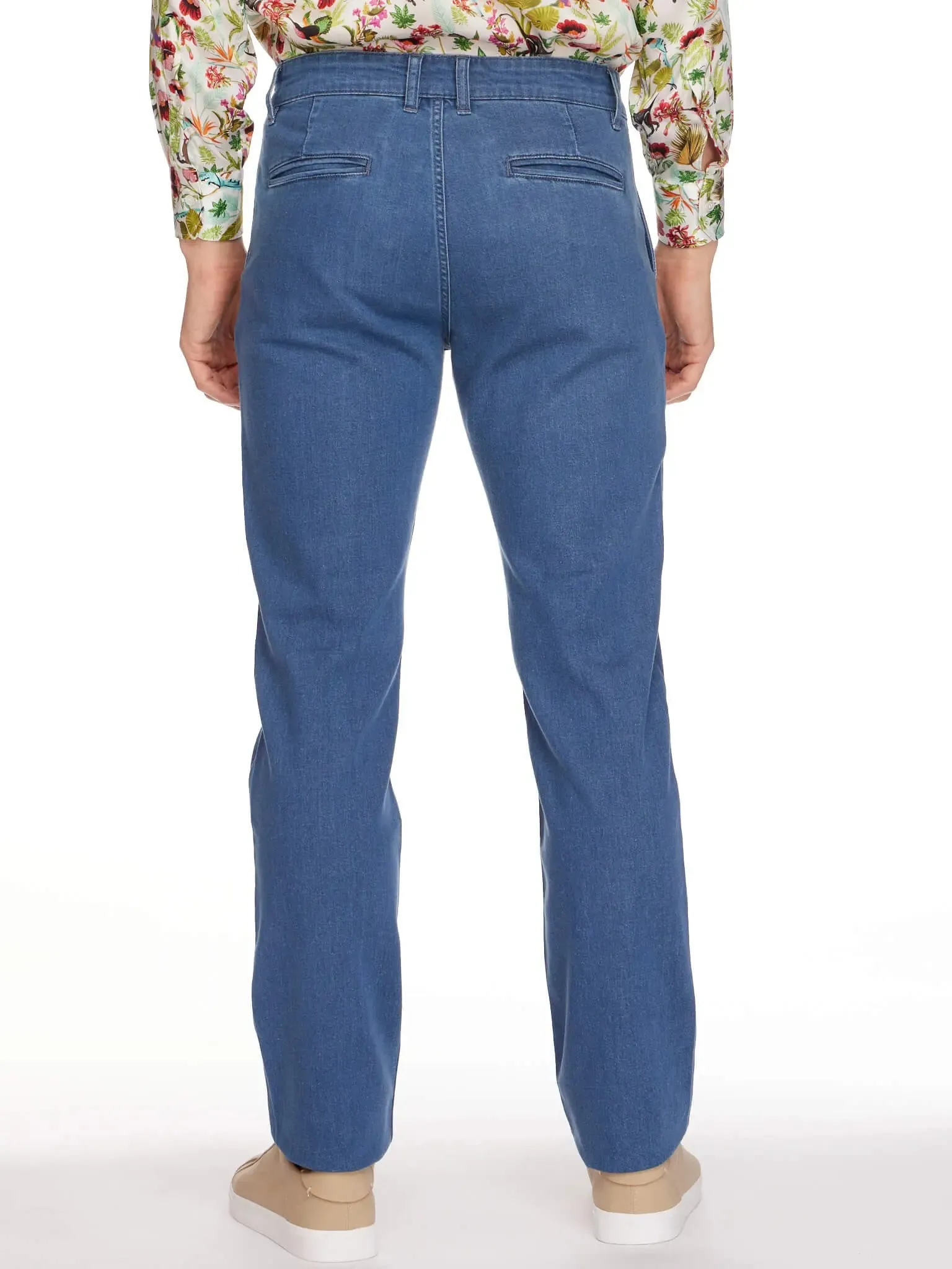Men's 1 Pleat Stretch Denim Jean In Mid Blue