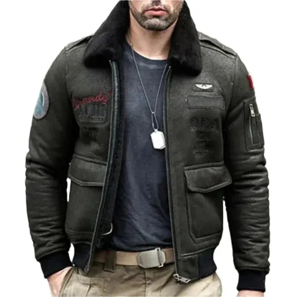 Men's B3 RAF Faux Shearling Aviator Bomber Leather Jacket