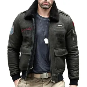 Men's B3 RAF Faux Shearling Aviator Bomber Leather Jacket