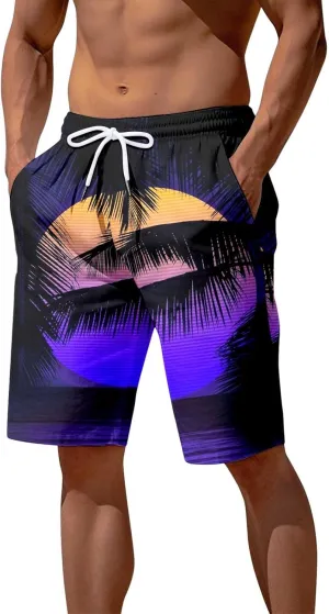Men's Beach Shorts Flat Front Short Pant Loose Fit Straight Leg Workout Running Hawaiian Lounge Shorts Running Shorts for Men Black